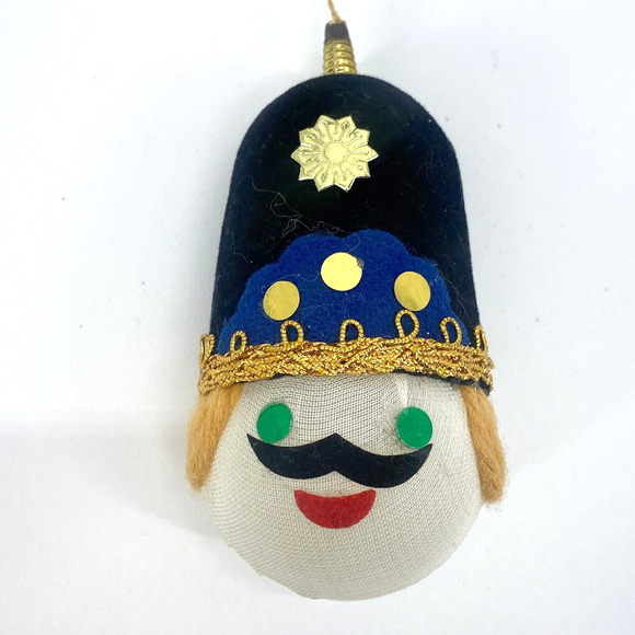 Vintage Japan Ornaments Soldier Head Nylon Felt Yarn Christmas Green Blue - Picture 2 of 15